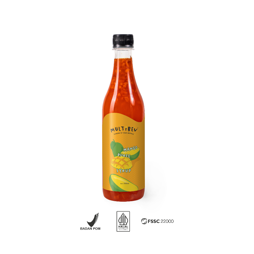 Multibev Syrup Puree Rasa Manggo, Sirup Halal Minuman Kekinian ala Kafe botol pouch mangga
