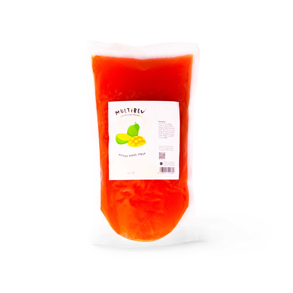 Multibev Syrup Puree Rasa Manggo, Sirup Halal Minuman Kekinian ala Kafe botol pouch mangga