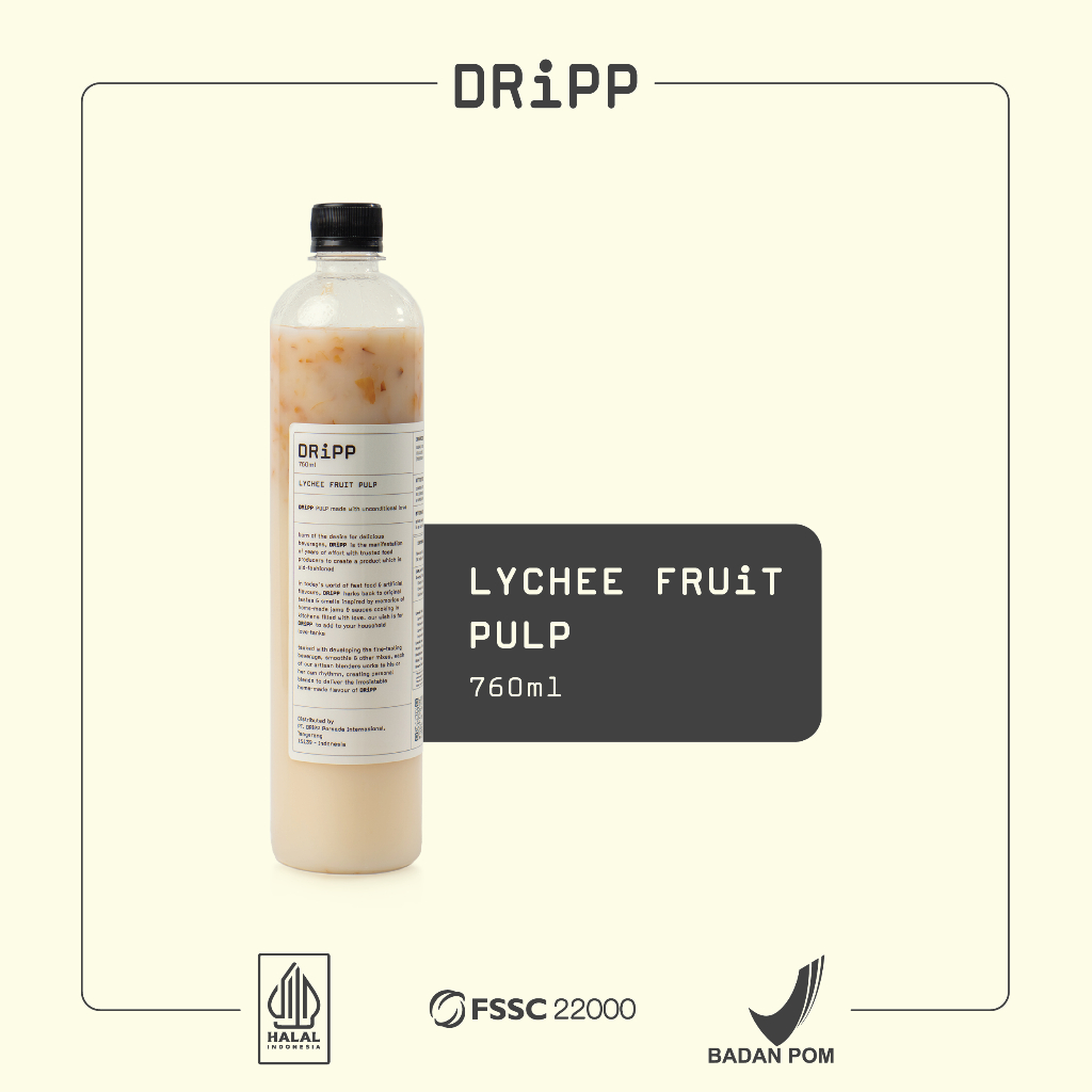 DRiPP Lychee Fruit Pulp (Sirup Rasa Bubur Buah Lychee) Untuk Minuman Kafe and Restoran