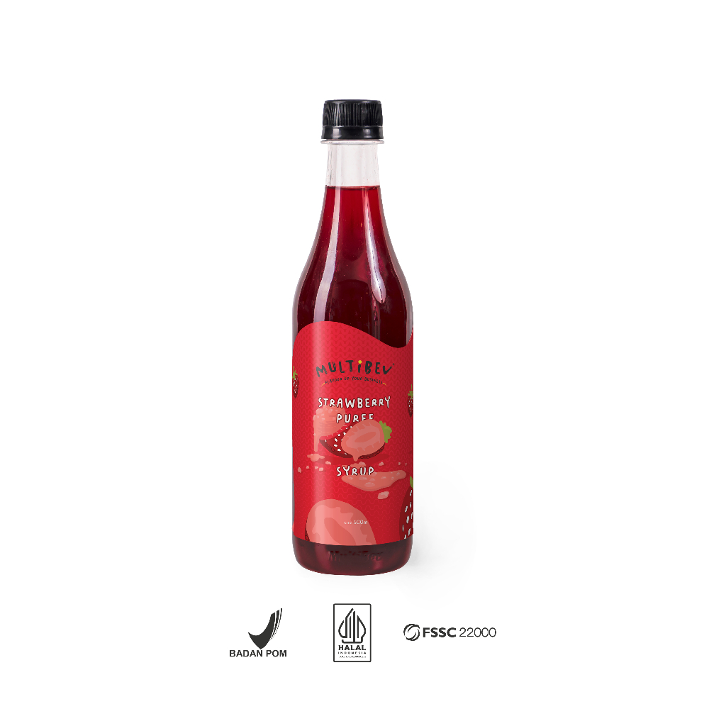 Multibev Syrup Puree Rasa Strawberry, Sirup Halal Minuman Kekinian ala Kafe botol pouch stroberi